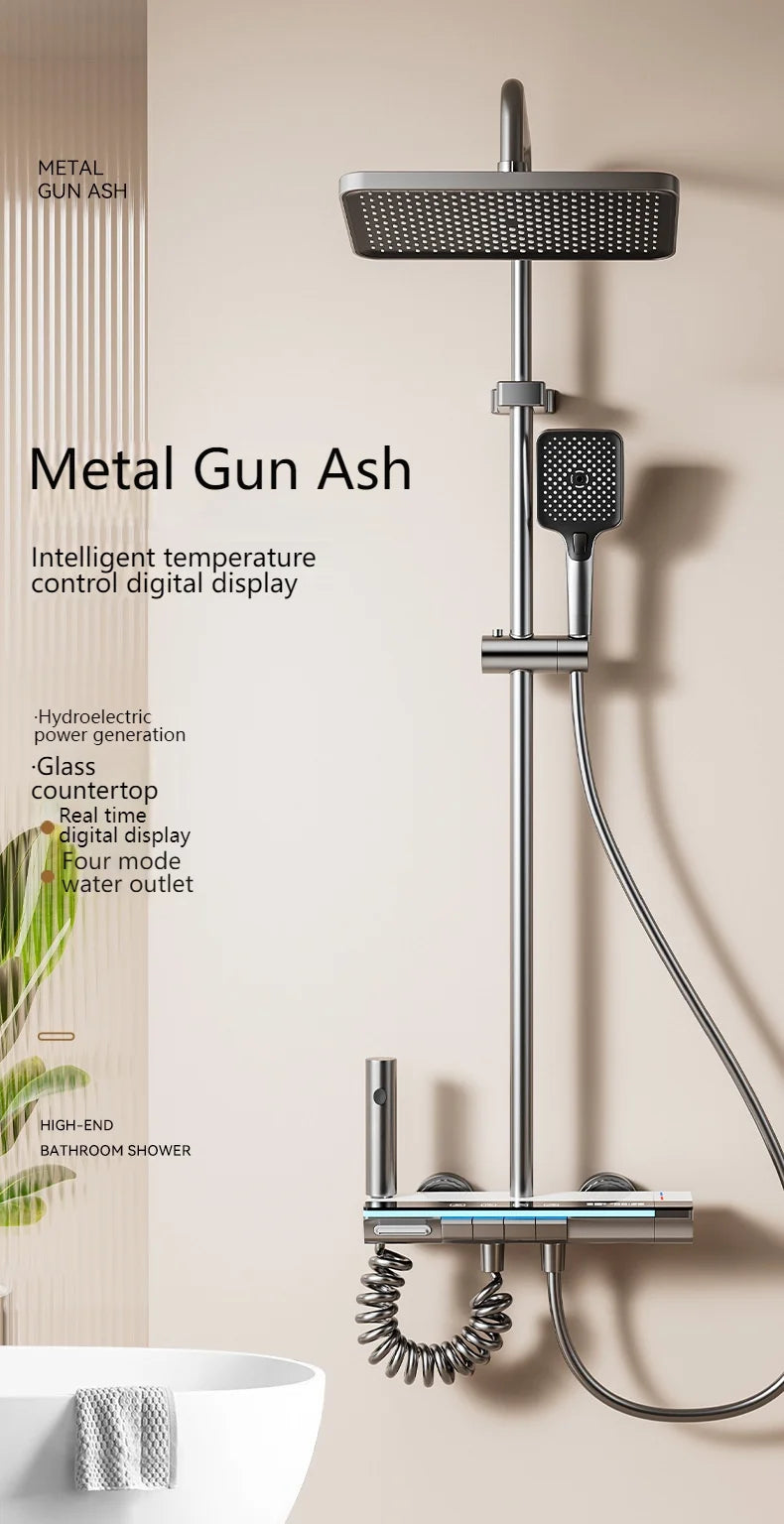 Smart Digital Display Bathroom Shower Set Piano Key Rainlfall Bath Showers System Set Apartment Bathtub Shower Faucet Full Set