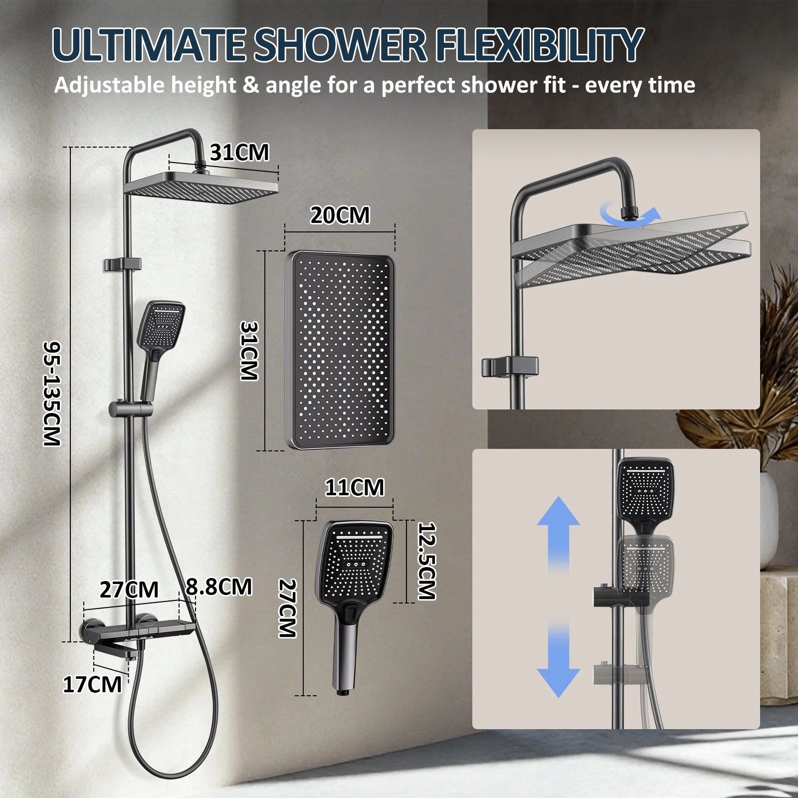 Foldable & Swivel 180° Bathroom Faucet Set with Shower Column and Shower Head - Complete Wash Basin and Shower System