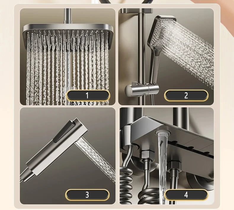 Bathroom Shower Set with LED Display Piano Keys Bath Shower Rain Shower Complete Bathroom Accessories