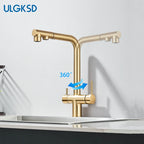 Brushed Gold Pulling Filter Kitchen Pure Faucet Pull Out Two In One Out Water  Mixer Tap 360 Rotation Sink Drink Directly Crane