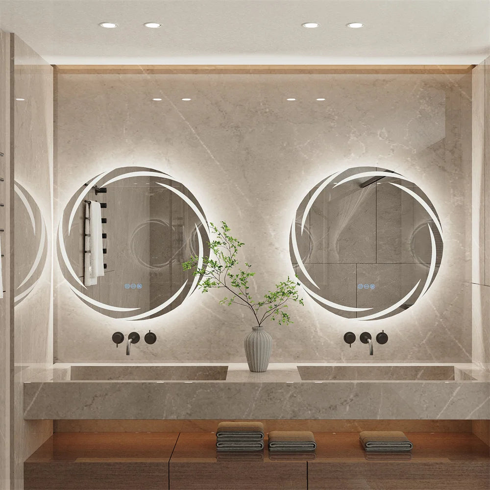 LUVODI Modern LED Bathroom Wall Mirror with Circle Backlight Illuminated Vanity Mirror with Defogging Feature for Bath