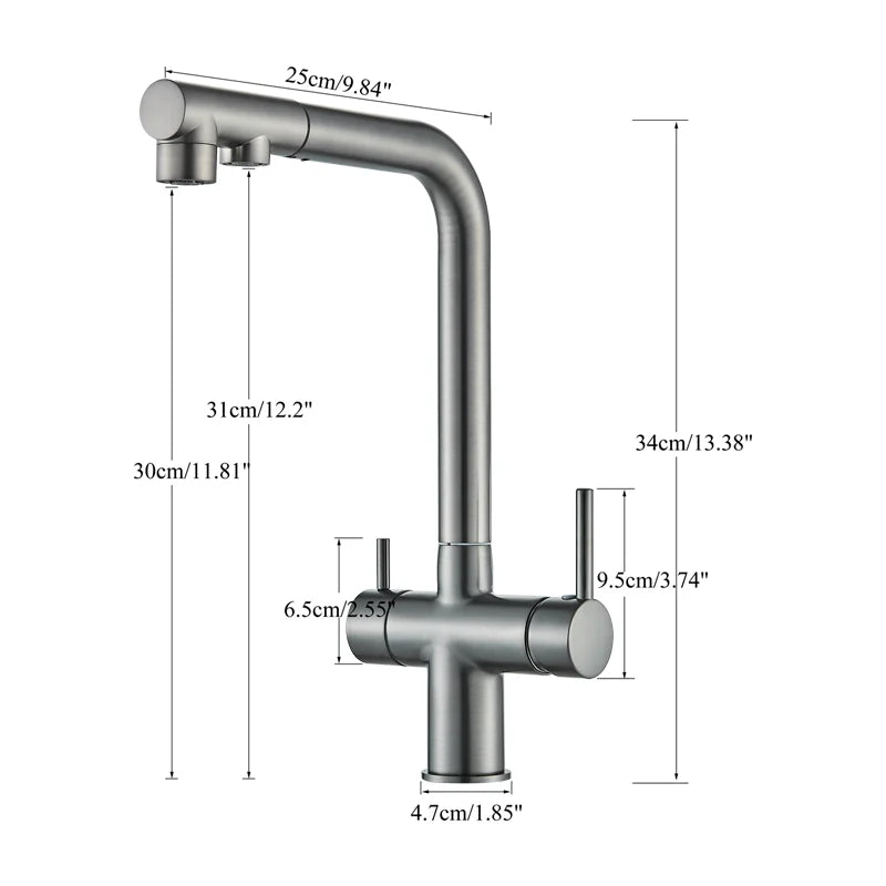 Brushed Gold Pulling Filter Kitchen Pure Faucet Pull Out Two In One Out Water  Mixer Tap 360 Rotation Sink Drink Directly Crane