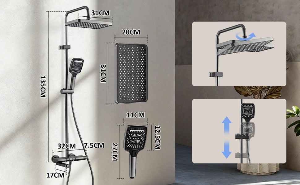 Foldable & Swivel 180° Bathroom Faucet Set with Shower Column and Shower Head - Complete Wash Basin and Shower System