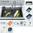 Shinesia 201Stainless Steel Kitchen Sink Double Waterfall Single Slot Digital Display Faucet Set Soap dispenser Cup Washer