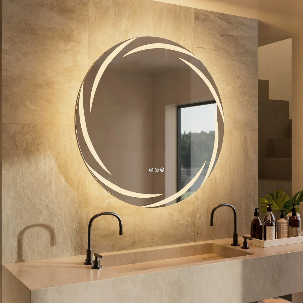 LUVODI Modern LED Bathroom Wall Mirror with Circle Backlight Illuminated Vanity Mirror with Defogging Feature for Bath