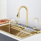 Shinesia 201Stainless Steel Kitchen Sink Double Waterfall Single Slot Digital Display Faucet Set Soap dispenser Cup Washer