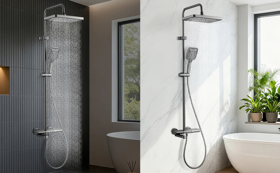 Foldable & Swivel 180° Bathroom Faucet Set with Shower Column and Shower Head - Complete Wash Basin and Shower System