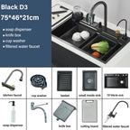 Shinesia 201Stainless Steel Kitchen Sink Double Waterfall Single Slot Digital Display Faucet Set Soap dispenser Cup Washer